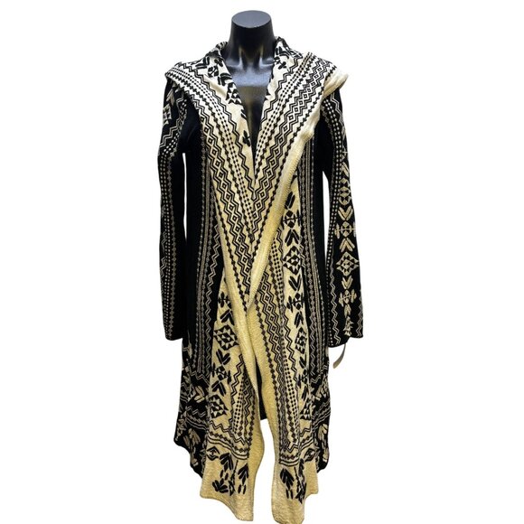 Biya Johnny Was Embroidered Hooded Cardigan Black & White Open Front S - Picture 1 of 7